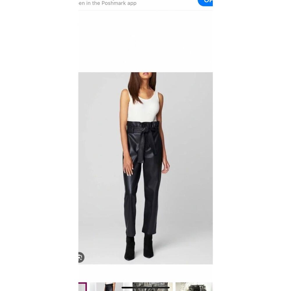 BlankNYC Womens Vegan Leather Pants Sz 26/2 Black Belted Paperbag Waist NWT